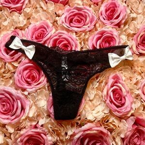 Black Lace Thong W/ Bow Details